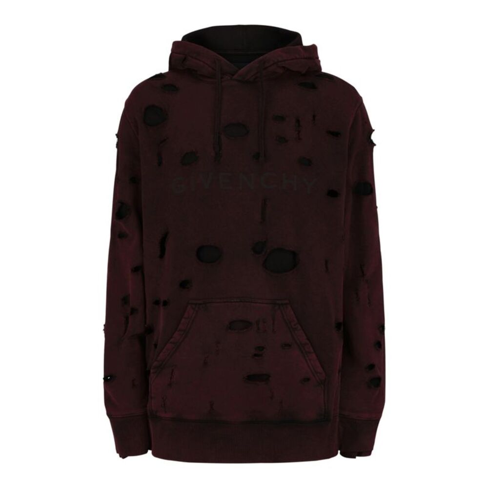 Givenchy Destroyed Logo Hoodie Red Mens